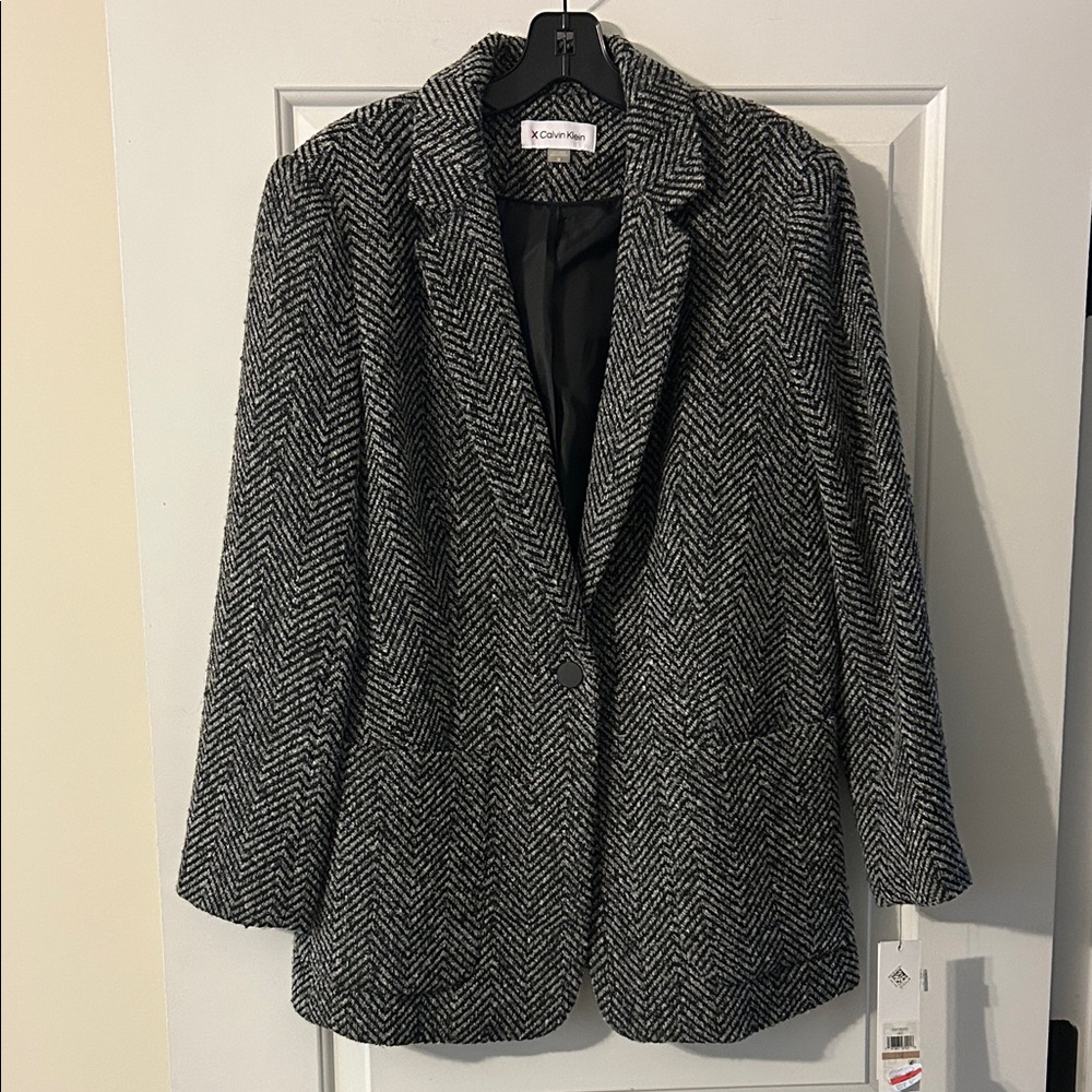 Calvin Klein Women's Gray Herringbone Blazer